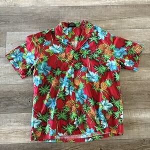 Royal Creations Hawaiian Shirt Mens XL Pineapple Palm Tree‎ Floral 100% Cotton
